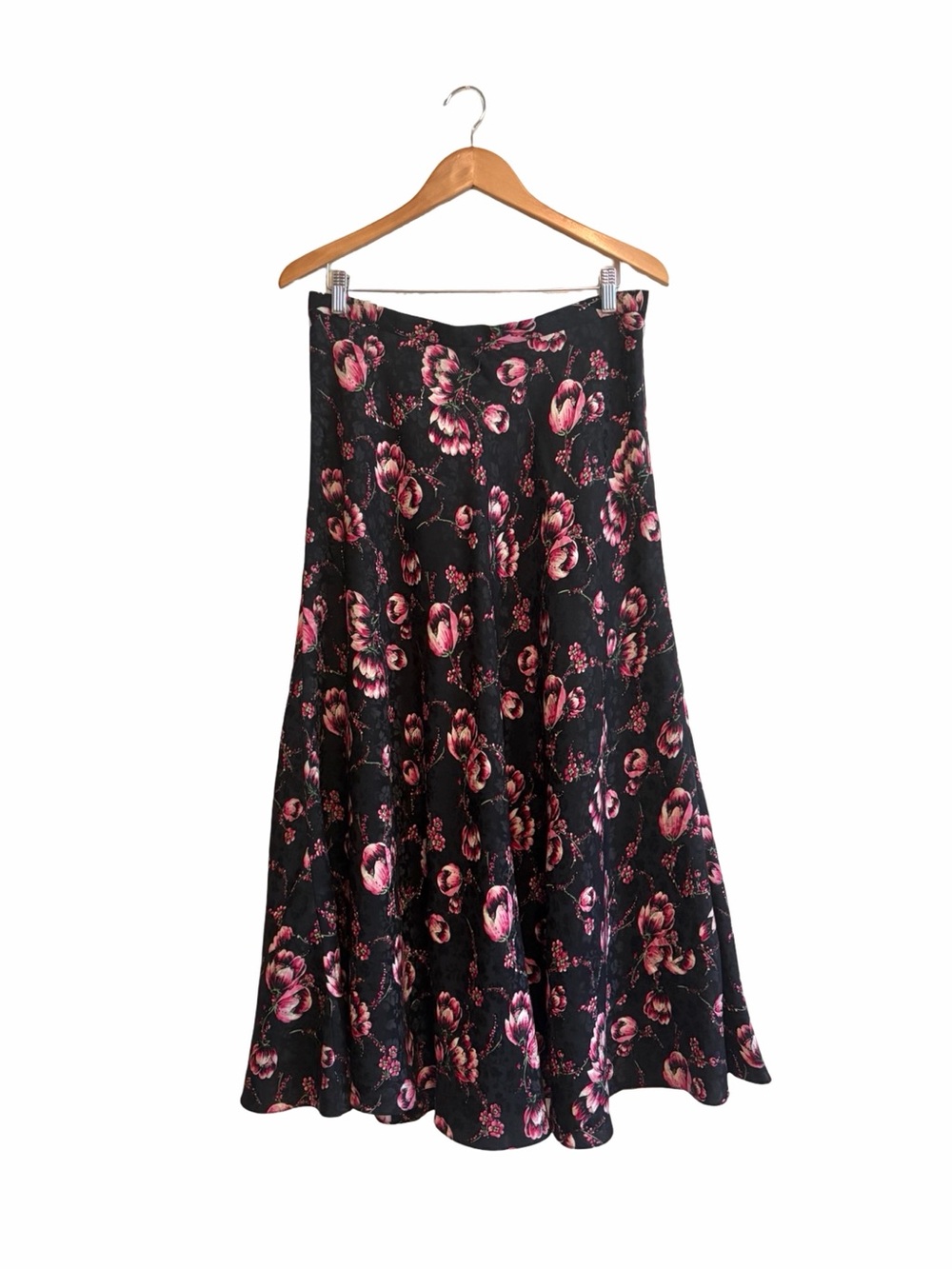 Vintage | Dark Floral Silk Full Skirt